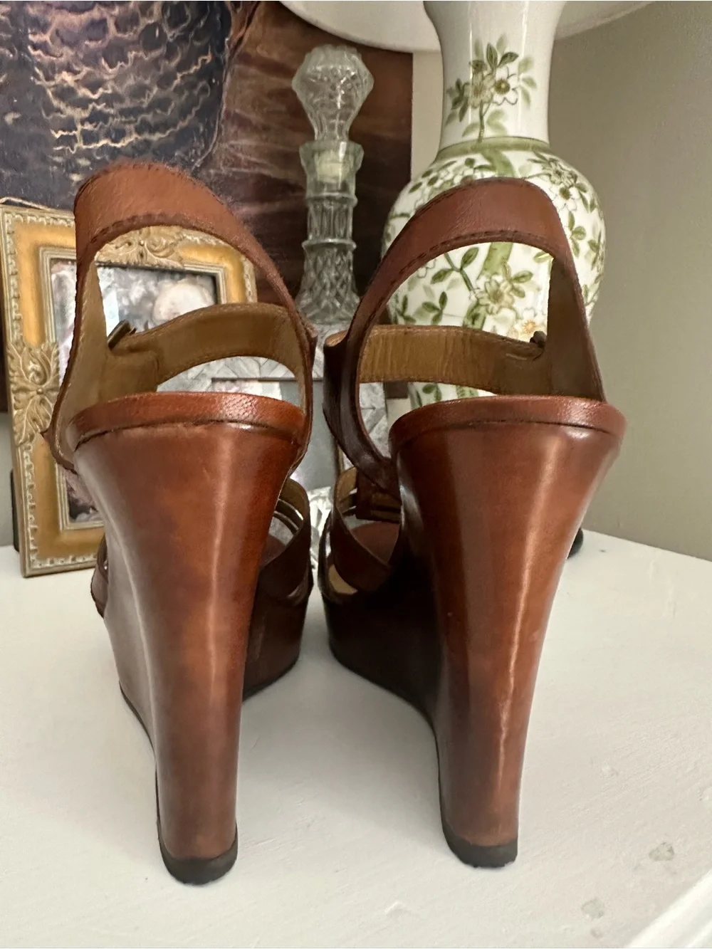 Stuart Weitzman Brown Leather Strappy Platform Wedge Sandals Sz 10 - Picture 3 of 9